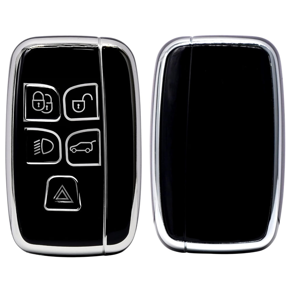 
                  
                    KMH Silver Border TPU Key Cover Compatible for Range Rover Sport 2, Discovery 4, Evoque, Velar, Land Rover 5 Button Smart Key Cover (Pack of 2,Black-White)-TPU SILVER KEY COVER-KMH-CARPLUS
                  
                