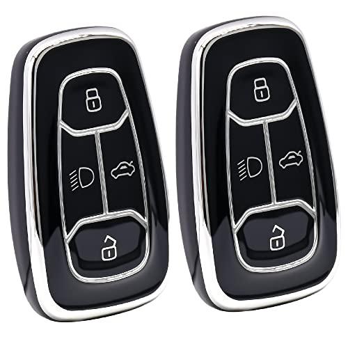 KMH Silver Border TPU Key Cover Compatible for Tata Nexon, Harrier, Safari, Altroz, Tigor EV, Punch, Tiago EV Electric 4 Button Smart Key(Pack Of 2 Silver Black)-TPU SILVER KEY COVER-KMH-CARPLUS
