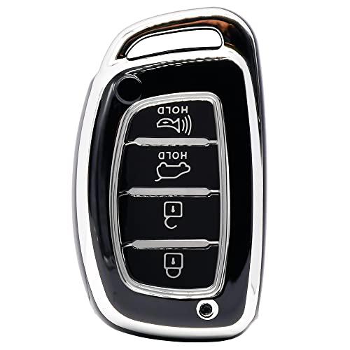 
                  
                    KMH Silver Border TPU Key Cover Compatible with Hyundai Alcazar Creta 2022 Venue i20 Tucson Elantra 4 Button Smart Key Cover(Pack Of Black 2)-TPU SILVER KEY COVER-KMH-CARPLUS
                  
                