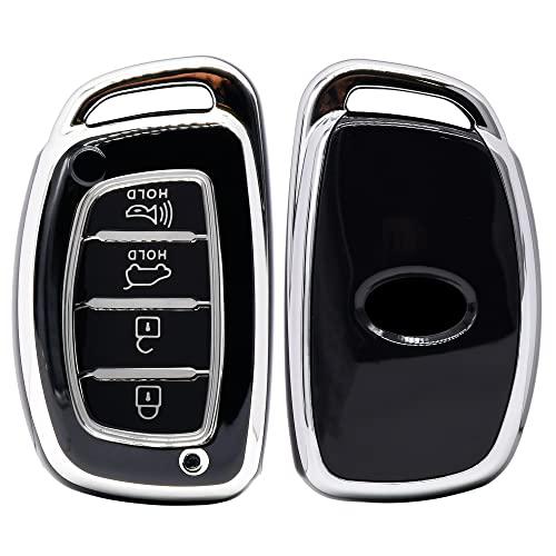 
                  
                    KMH Silver Border TPU Key Cover Compatible with Hyundai Alcazar Creta 2022 Venue i20 Tucson Elantra 4 Button Smart Key Cover(Pack Of Black And White)-TPU SILVER KEY COVER-KMH-CARPLUS
                  
                