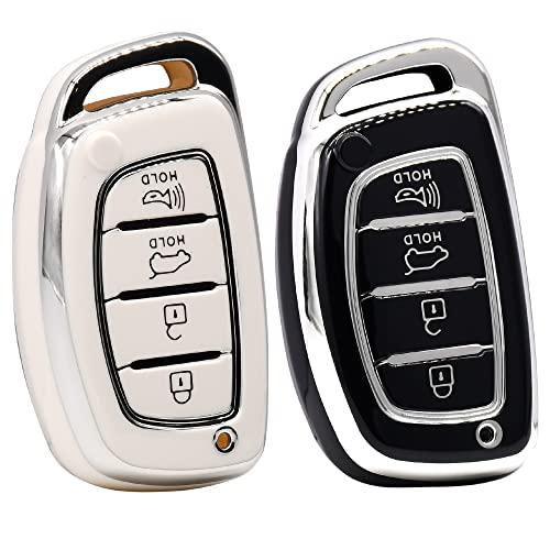 
                  
                    KMH Silver Border TPU Key Cover Compatible with Hyundai Alcazar Creta 2022 Venue i20 Tucson Elantra 4 Button Smart Key Cover(Pack Of Black And White)-TPU SILVER KEY COVER-KMH-CARPLUS
                  
                