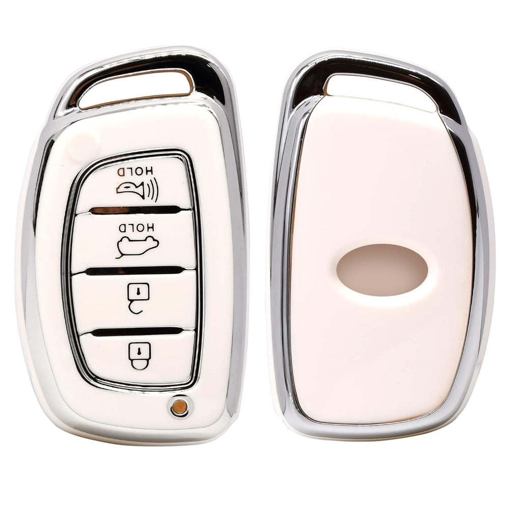 
                  
                    KMH Silver Border TPU Key Cover Compatible with Hyundai Alcazar Creta 2022 Venue i20 Tucson Elantra 4 Button Smart Key Cover(Pack Of White 2)-TPU SILVER KEY COVER-KMH-CARPLUS
                  
                