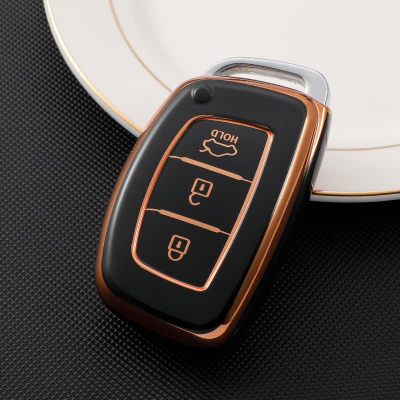 
                  
                    KMH - TPU Gold Car Key Cover Compatible Hyundai Grand i10 NIOS Asta | Venue | i20 | Aura | Creta | Elantra 3 Button Smart Key Cover (Pack of 2, Black)-TPU GOLD KEY COVER-KMH-CARPLUS
                  
                
