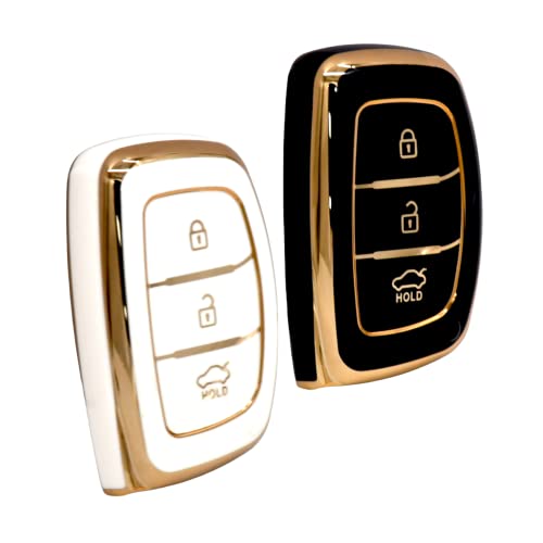 
                  
                    KMH - TPU Gold Car Key Cover Compatible Hyundai Grand i10 NIOS Asta | Venue | i20 | Aura | Creta | Elantra 3 Button Smart Key Cover (Pack of 2, Black-White)-TPU GOLD KEY COVER-KMH-CARPLUS
                  
                