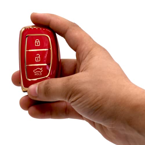 
                  
                    KMH - TPU Gold Car Key Cover Compatible Hyundai Grand i10 NIOS Asta | Venue | i20 | Aura | Creta | Elantra 3 Button Smart Key Cover (Pack of 2, Red)-TPU GOLD KEY COVER-KMH-CARPLUS
                  
                
