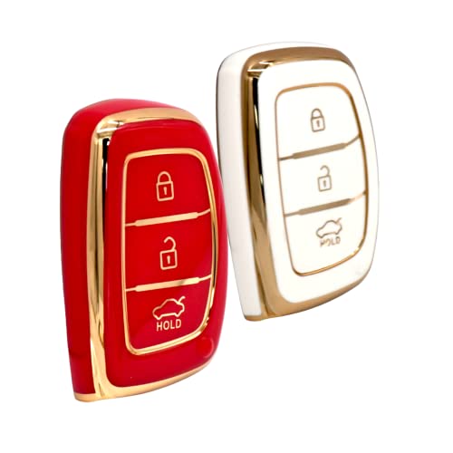 
                  
                    KMH - TPU Gold Car Key Cover Compatible Hyundai Grand i10 NIOS Asta | Venue | i20 | Aura | Creta | Elantra 3 Button Smart Key Cover (Pack of 2,White-Red)-TPU GOLD KEY COVER-KMH-CARPLUS
                  
                