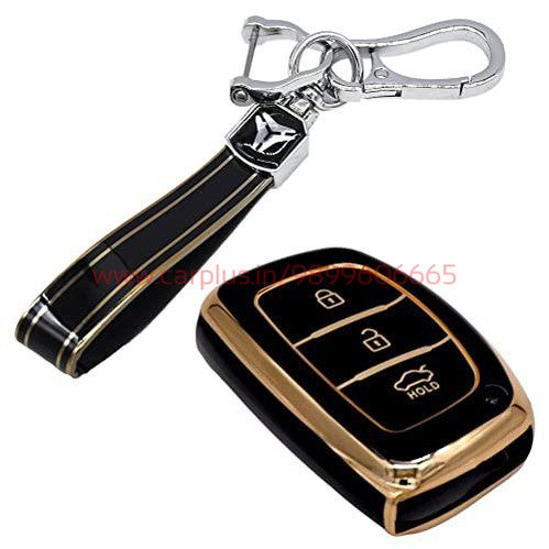 
                  
                    KMH - TPU Gold Car Key Cover Compatible Hyundai Grand i10 NIOS Asta | Venue | i20 | Aura | Creta | Elantra 3 Button Smart Key Cover-TPU GOLD KEY COVER-KMH-KEY COVER-Black with Keychain-CARPLUS
                  
                