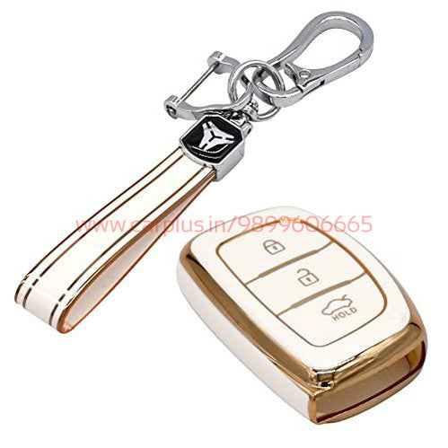 
                  
                    KMH - TPU Gold Car Key Cover Compatible Hyundai Grand i10 NIOS Asta | Venue | i20 | Aura | Creta | Elantra 3 Button Smart Key Cover-TPU GOLD KEY COVER-KMH-KEY COVER-White with Keychain-CARPLUS
                  
                