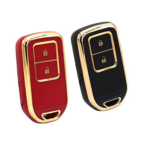 KMH TPU Gold Car Key Cover Compatible for Honda BRV , WRV , CRV , Jazz , City 2 Button Smart Key (Pack of 2, Black-Red)-TPU GOLD KEY COVER-KMH-CARPLUS