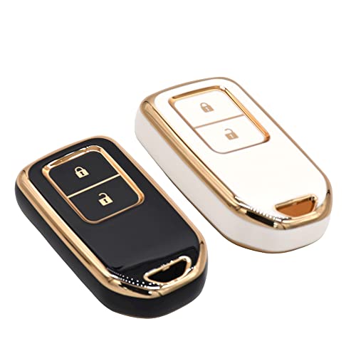 KMH TPU Gold Car Key Cover Compatible for Honda BRV , WRV , CRV , Jazz , City 2 Button Smart Key (Pack of 2, Black-White)-TPU GOLD KEY COVER-KMH-CARPLUS