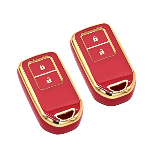 KMH TPU Gold Car Key Cover Compatible for Honda BRV , WRV , CRV , Jazz , City 2 Button Smart Key (Pack of 2, Red)-TPU GOLD KEY COVER-KMH-CARPLUS