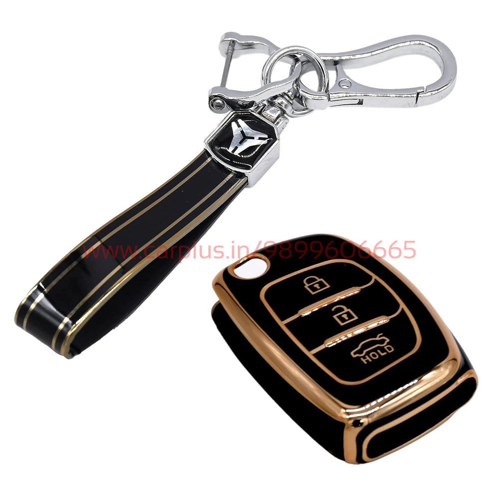 
                  
                    KMH - TPU Gold Car Key Cover Compatible for Hyundai Creta,i20 Elite,Venue 2019,Creta,i20 Active,Aura 3 Push Button Smart Key-TPU GOLD KEY COVER-KMH-KEY COVER-Black with Keychain-CARPLUS
                  
                