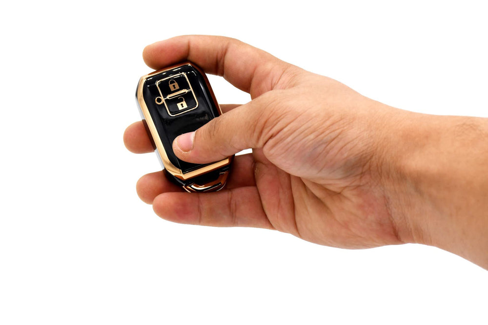 
                  
                    KMH TPU Gold Car Key Cover Compatible for Maruti Suzuki Grand Vitara, XL6, Swift, Brezza, Celerio, Ignis, Ertiga, Dzire Smart Key (Pack of 2, Black-Red)-TPU GOLD KEY COVER-KMH-CARPLUS
                  
                