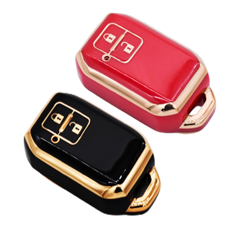 KMH TPU Gold Car Key Cover Compatible for Maruti Suzuki Grand Vitara, XL6, Swift, Brezza, Celerio, Ignis, Ertiga, Dzire Smart Key (Pack of 2, Black-Red)-TPU GOLD KEY COVER-KMH-CARPLUS