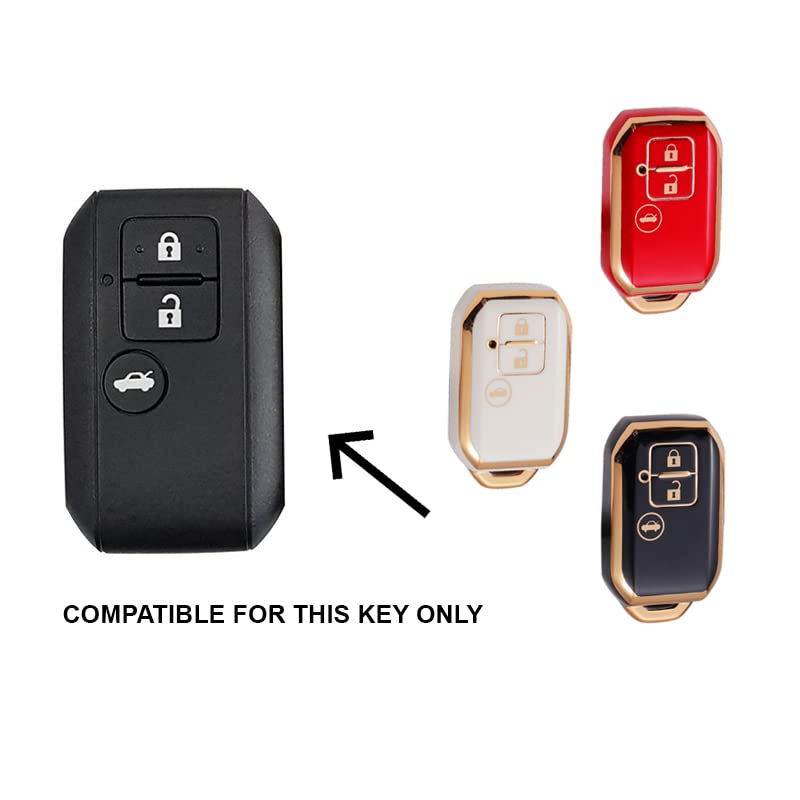 
                  
                    KMH TPU Gold Car Key Cover Compatible for Maruti Suzuki Swift, Dzire, Baleno, Ertiga 3 Button Smart Key Cover (Pack of 2, Black-Red)-TPU GOLD KEY COVER-KMH-CARPLUS
                  
                