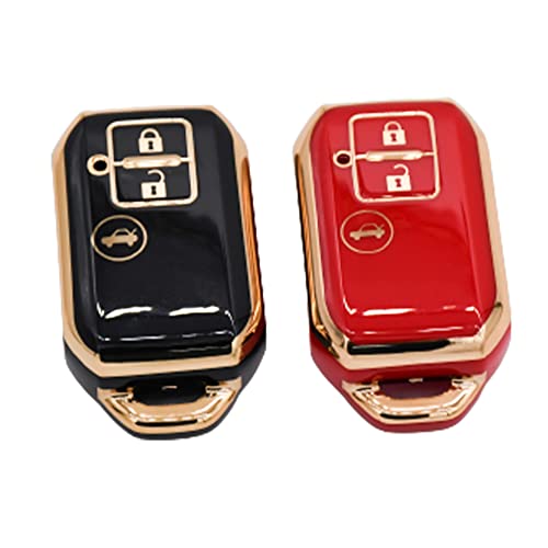 
                  
                    KMH TPU Gold Car Key Cover Compatible for Maruti Suzuki Swift, Dzire, Baleno, Ertiga 3 Button Smart Key Cover (Pack of 2, Black-Red)-TPU GOLD KEY COVER-KMH-CARPLUS
                  
                