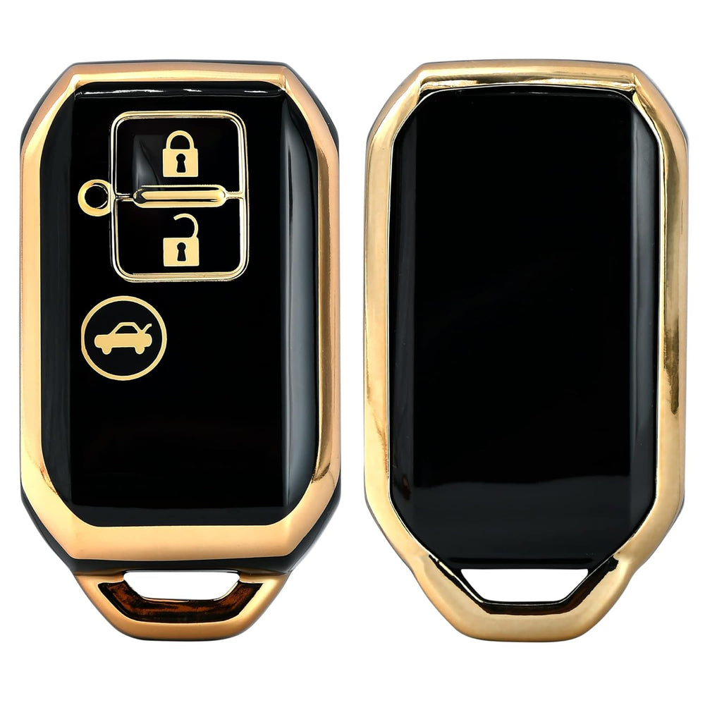 
                  
                    KMH TPU Gold Car Key Cover Compatible for Maruti Suzuki Swift, Dzire, Baleno, Ertiga 3 Button Smart Key Cover (Pack of 2, Black)-TPU GOLD KEY COVER-KMH-CARPLUS
                  
                