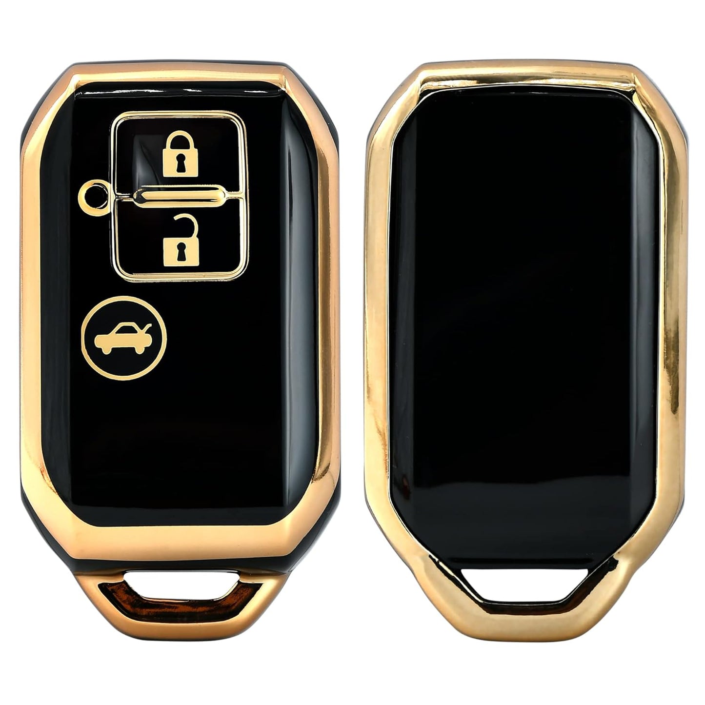 
                  
                    KMH TPU Gold Car Key Cover Compatible for Maruti Suzuki Swift, Dzire, Baleno, Ertiga 3 Button Smart Key Cover (Pack of 2, Black-White)-TPU GOLD KEY COVER-KMH-CARPLUS
                  
                