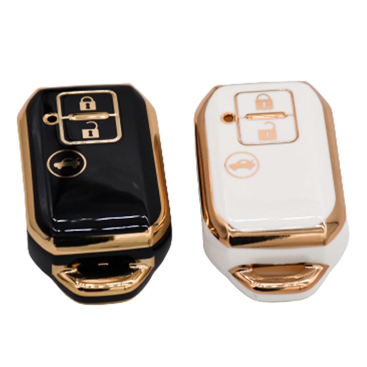 
                  
                    KMH TPU Gold Car Key Cover Compatible for Maruti Suzuki Swift, Dzire, Baleno, Ertiga 3 Button Smart Key Cover (Pack of 2, Black-White)-TPU GOLD KEY COVER-KMH-CARPLUS
                  
                