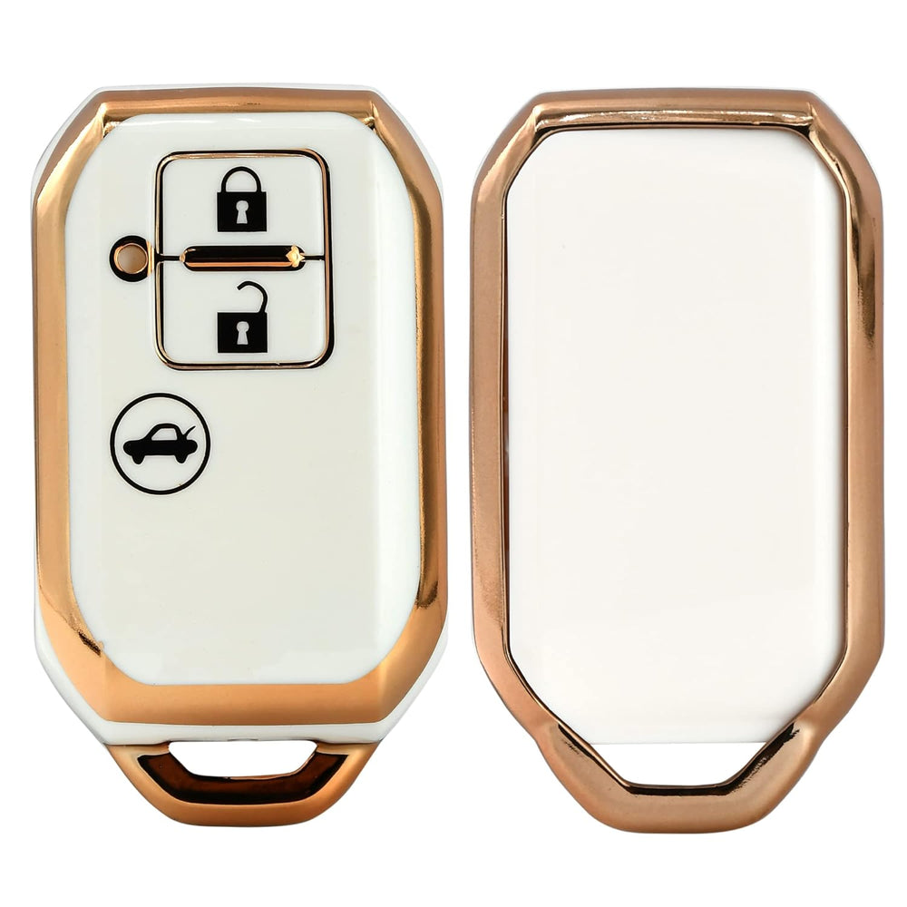 
                  
                    KMH TPU Gold Car Key Cover Compatible for Maruti Suzuki Swift, Dzire, Baleno, Ertiga 3 Button Smart Key Cover (Pack of 2, White)-TPU GOLD KEY COVER-KMH-CARPLUS
                  
                