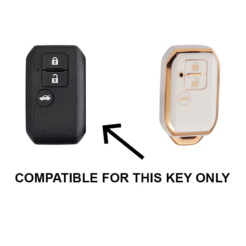 
                  
                    KMH TPU Gold Car Key Cover Compatible for Maruti Suzuki Swift, Dzire, Baleno, Ertiga 3 Button Smart Key Cover (Pack of 2, White)-TPU GOLD KEY COVER-KMH-CARPLUS
                  
                