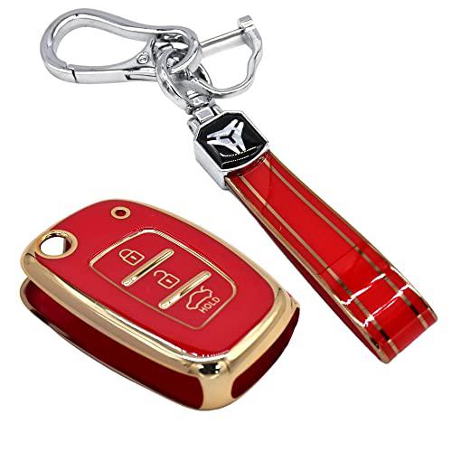 KMH - TPU Gold Car Key Cover Compatible for Venue, Creta, Aura, Elite i20, Active i20, Xcent 3 Button Smart Key Cover-TPU GOLD KEY COVER-KMH-CARPLUS