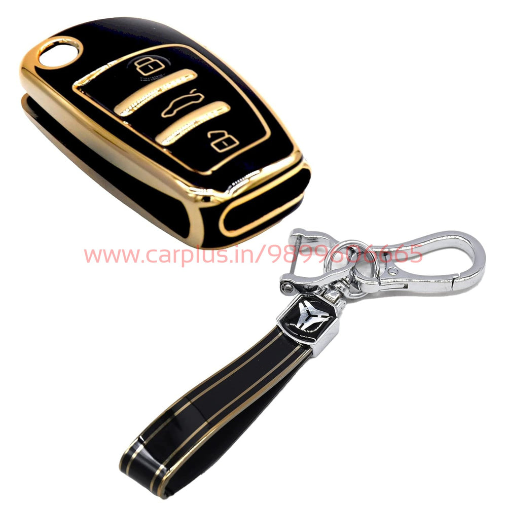 
                  
                    KMH TPU Gold Car Key Cover Compatible with Audi A1 A3 A6 Q2 Q3 Q7 TT TTS R8 S3 S6 RS3 Smart Folding Key Cover-TPU GOLD KEY COVER-KMH-KEY COVER-Black with Keychain-CARPLUS
                  
                