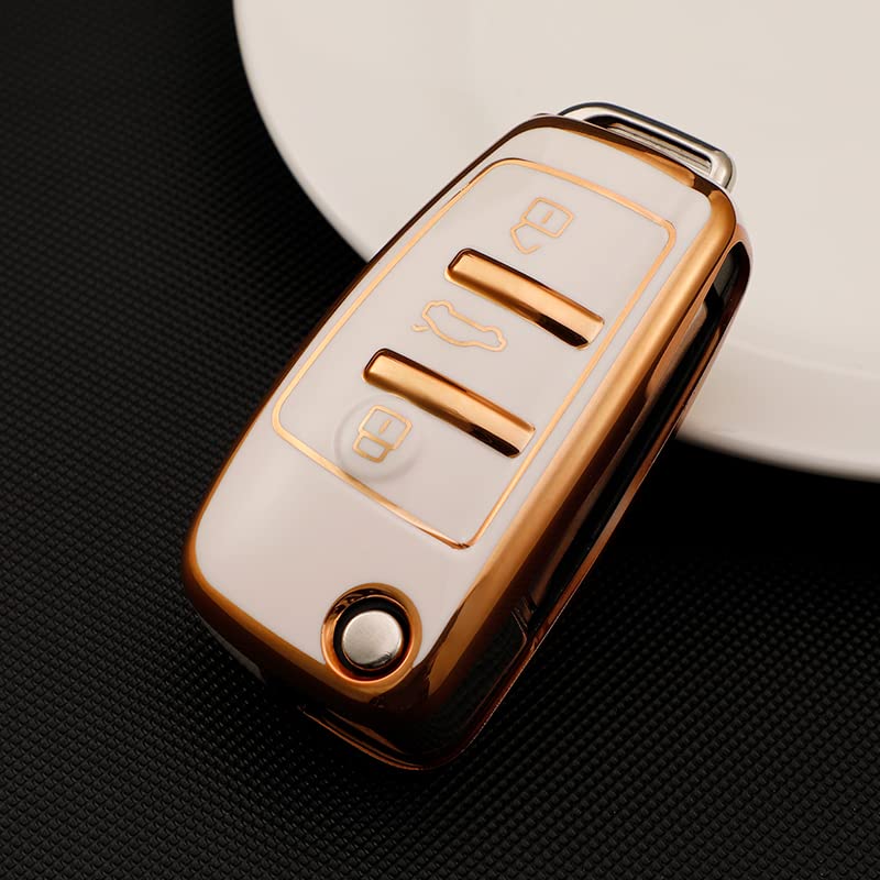 
                  
                    KMH TPU Gold Car Key Cover Compatible with Audi A1 A3 A6 Q2 Q3 Q7 TT TTS R8 S3 S6 RS3 Smart Key Cover (Pack of 2, White)-TPU GOLD KEY COVER-KMH-CARPLUS
                  
                