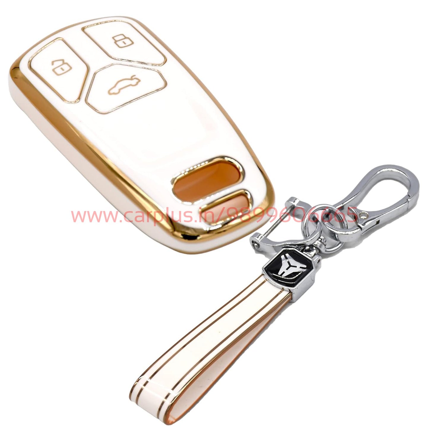 
                  
                    KMH TPU Gold Car Key Cover Compatible with Audi A4 TT TTS Q7 2016 2017 Key cover-TPU GOLD KEY COVER-KMH-KEY COVER-White with Keychain-CARPLUS
                  
                