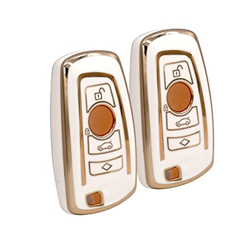 
                  
                    KMH - TPU Gold Car Key Cover Compatible with BMW Push Button Smart Key with Key Chain BMW 1Series, 3Series, 4Series, 5Series, 6Series, 7Series and BMW X3,BMW X4 M5 M6 GT3 GT5 (Pack of 2,White)-TPU GOLD KEY COVER-KMH-CARPLUS
                  
                