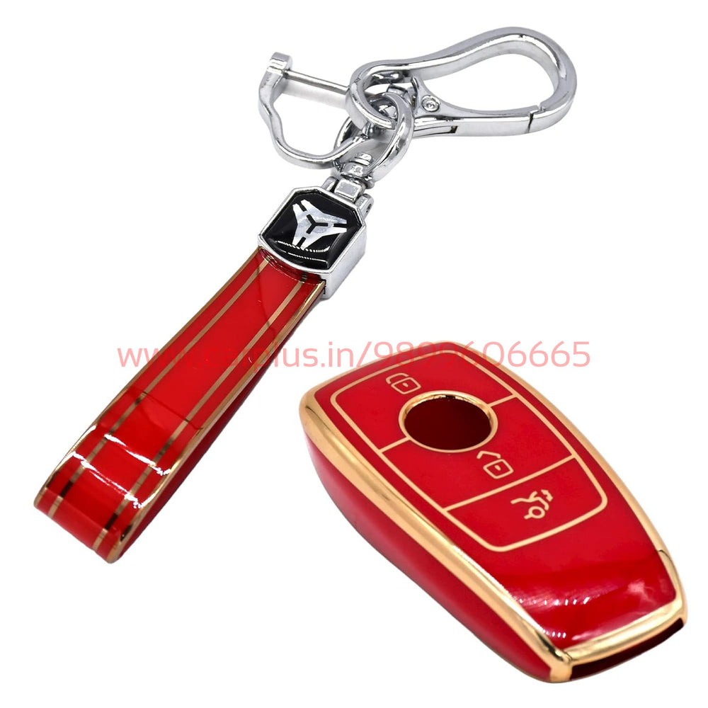 
                  
                    KMH - TPU Gold Car Key Cover Compatible with Benz E Series and S Series 3 Button Smart Key Cover-TPU GOLD KEY COVER-KMH-KEY COVER-Red with Keychain-CARPLUS
                  
                