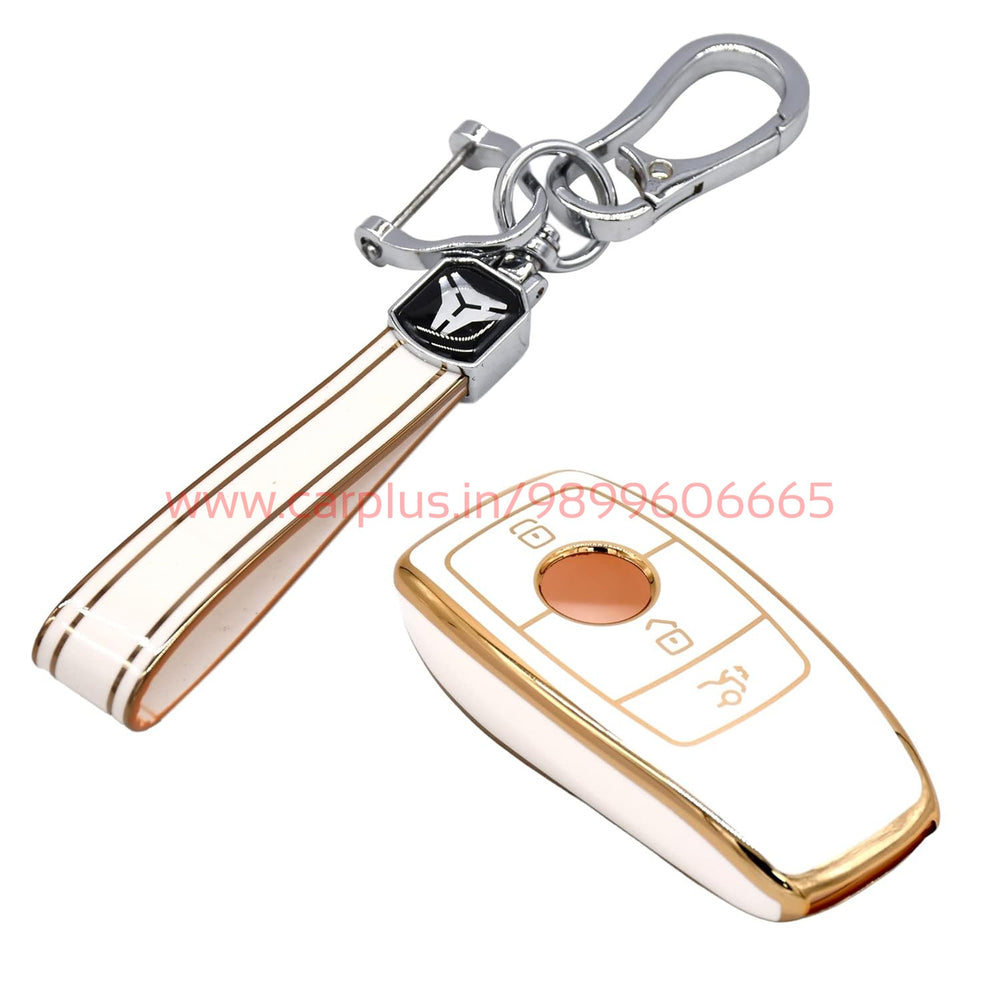 
                  
                    KMH - TPU Gold Car Key Cover Compatible with Benz E Series and S Series 3 Button Smart Key Cover-TPU GOLD KEY COVER-KMH-KEY COVER-White with Keychain-CARPLUS
                  
                