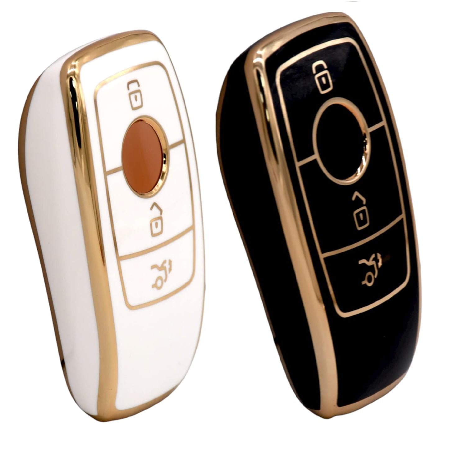
                  
                    KMH - TPU Gold Car Key Cover Compatible with Benz E Series and S Series Smart Key 3 Button (Pack of 2, Black-White)-TPU GOLD KEY COVER-KMH-CARPLUS
                  
                