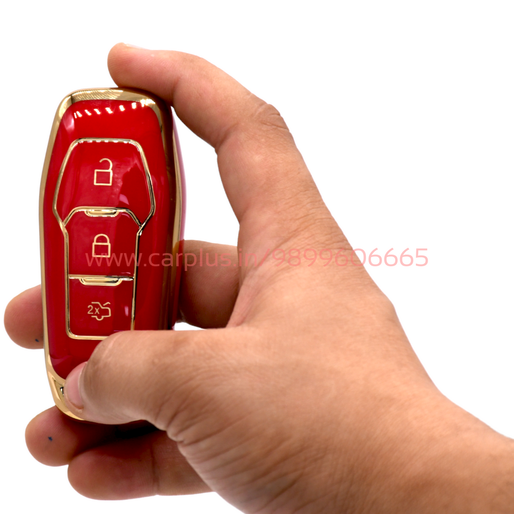 KMH - TPU Gold Car Key Cover Compatible with Ford 3 Push Button