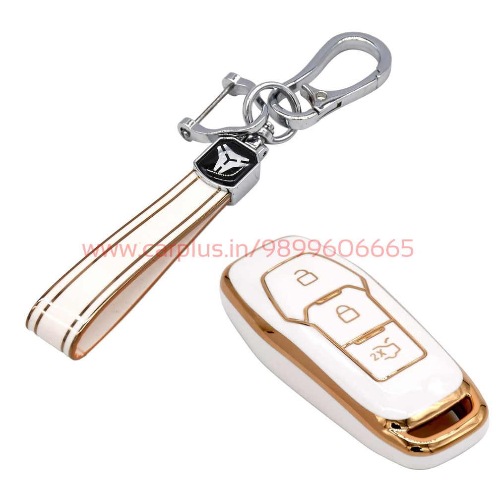 
                  
                    KMH - TPU Gold Car Key Cover Compatible with Ford 3 Push Button Smart Key-TPU GOLD KEY COVER-KMH-KEY COVER-White with Keychain-CARPLUS
                  
                