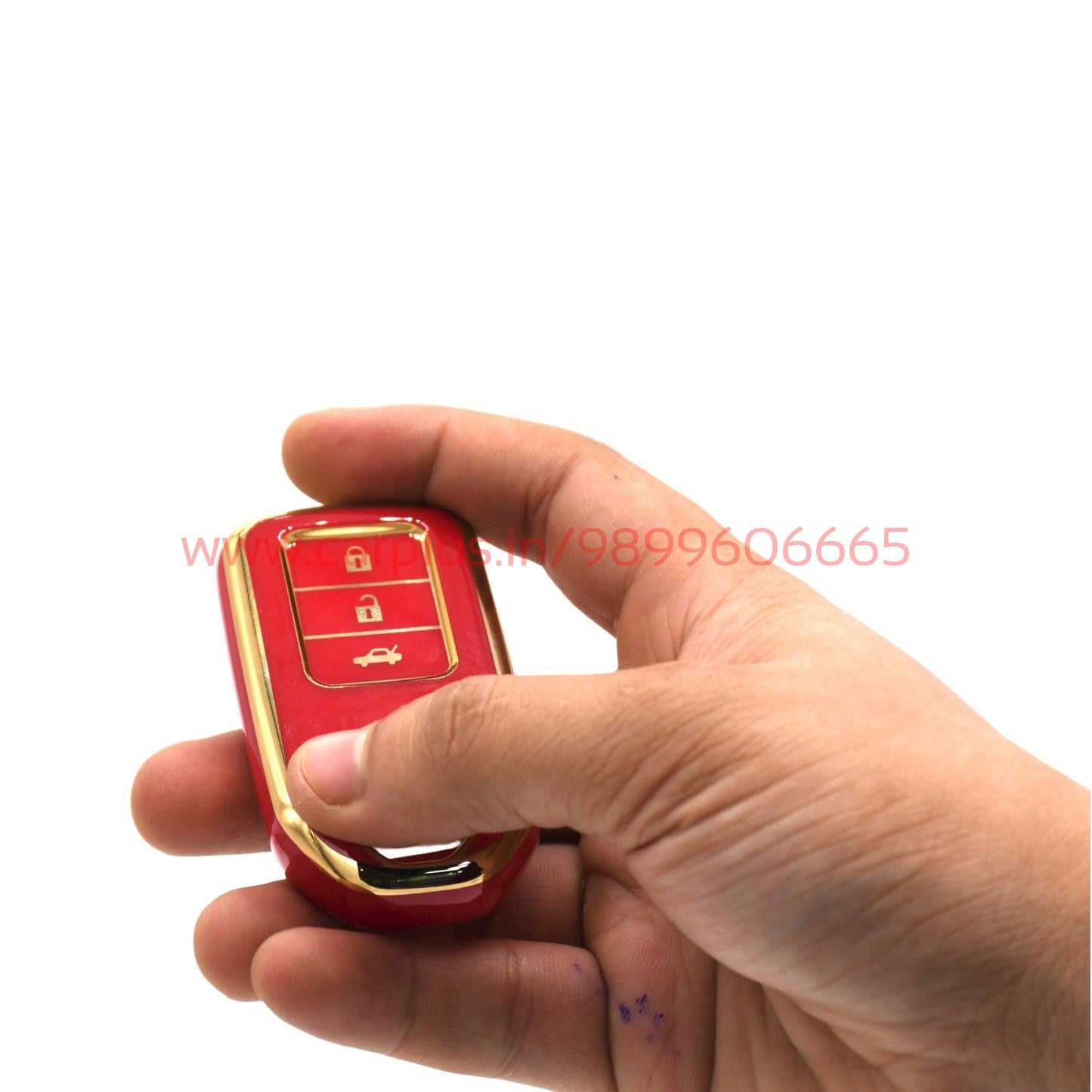 
                  
                    KMH TPU Gold Car Key Cover Compatible with Honda City, Civic, Jazz, Amaze, CR-V, WR-V, BR-V 3 Button Push Button Start Smart Key-TPU GOLD KEY COVER-KMH-KEY COVER-Black-CARPLUS
                  
                