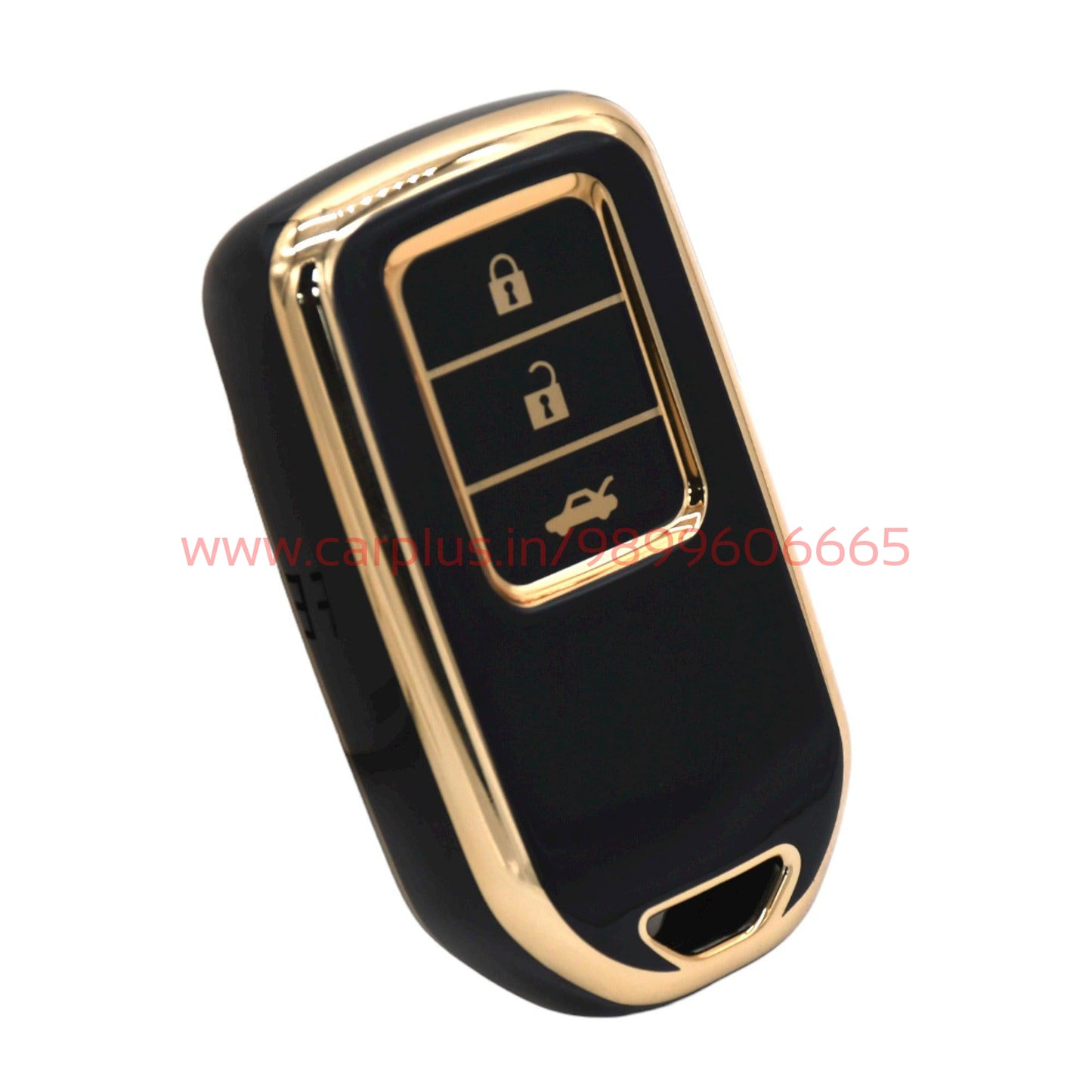 
                  
                    KMH TPU Gold Car Key Cover Compatible with Honda City, Civic, Jazz, Amaze, CR-V, WR-V, BR-V 3 Button Push Button Start Smart Key-TPU GOLD KEY COVER-KMH-KEY COVER-Black-CARPLUS
                  
                