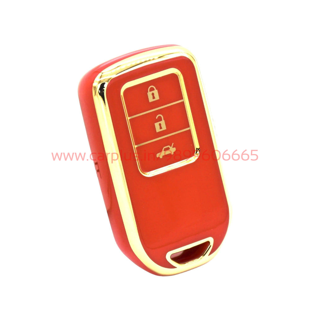 
                  
                    KMH TPU Gold Car Key Cover Compatible with Honda City, Civic, Jazz, Amaze, CR-V, WR-V, BR-V 3 Button Push Button Start Smart Key-TPU GOLD KEY COVER-KMH-KEY COVER-Red-CARPLUS
                  
                