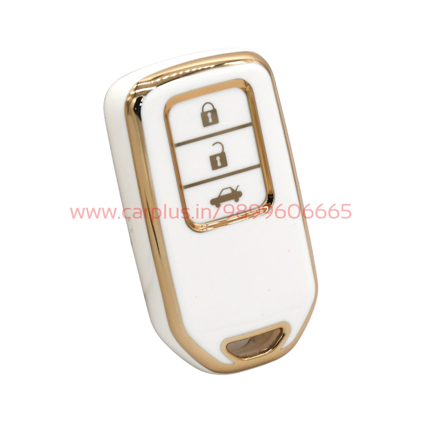 
                  
                    KMH TPU Gold Car Key Cover Compatible with Honda City, Civic, Jazz, Amaze, CR-V, WR-V, BR-V 3 Button Push Button Start Smart Key-TPU GOLD KEY COVER-KMH-KEY COVER-White-CARPLUS
                  
                