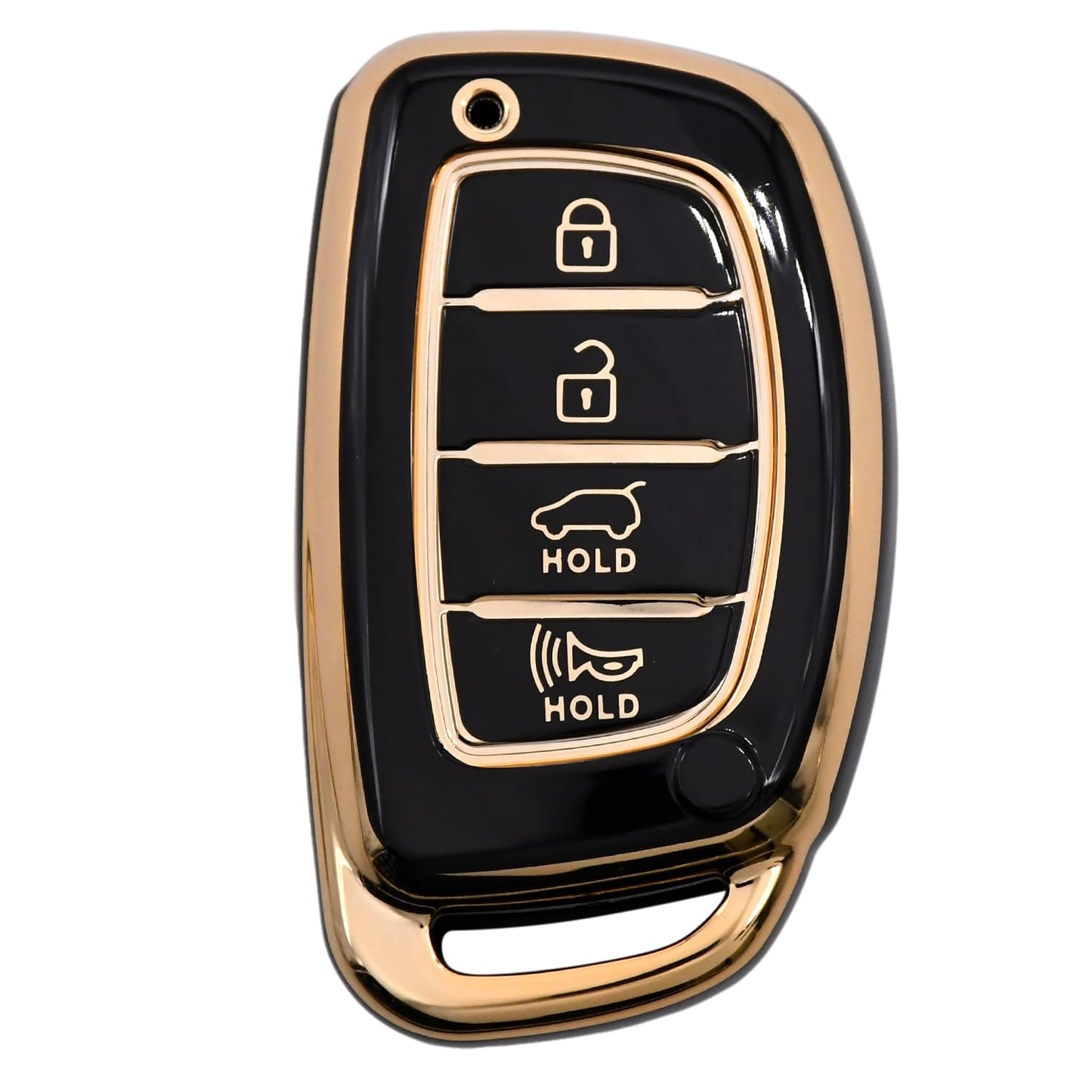 
                  
                    KMH - TPU Gold Car Key Cover Compatible with Hyundai Alcazar Creta 2022 Venue i20 Tucson Elantra 4 Button Smart Key Cover (Black-White Pack of 2)-TPU GOLD KEY COVER-KMH-CARPLUS
                  
                