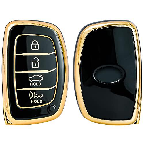 
                  
                    KMH - TPU Gold Car Key Cover Compatible with Hyundai Alcazar Creta 2022 Venue i20 Tucson Elantra 4 Button Smart Key Cover (Pack of 2, Black-Red)-TPU GOLD KEY COVER-KMH-CARPLUS
                  
                