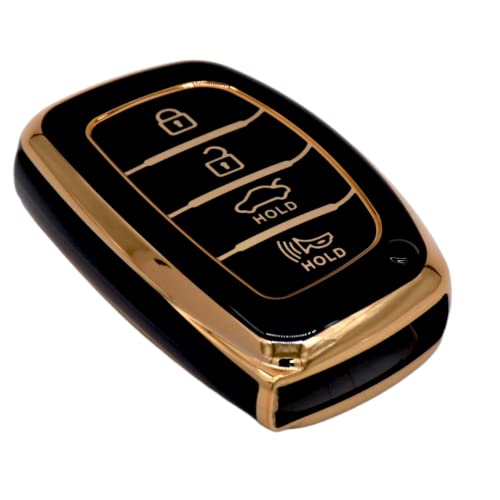 
                  
                    KMH - TPU Gold Car Key Cover Compatible with Hyundai Alcazar Creta 2022 Venue i20 Tucson Elantra 4 Button Smart Key Cover (Pack of 2, Black)-TPU GOLD KEY COVER-KMH-CARPLUS
                  
                