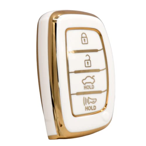 
                  
                    KMH - TPU Gold Car Key Cover Compatible with Hyundai Alcazar Creta 2022 Venue i20 Tucson Elantra 4 Button Smart Key Cover (Pack of 2, Black-White)-TPU GOLD KEY COVER-KMH-CARPLUS
                  
                