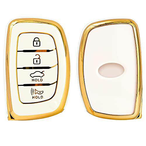 
                  
                    KMH - TPU Gold Car Key Cover Compatible with Hyundai Alcazar Creta 2022 Venue i20 Tucson Elantra 4 Button Smart Key Cover (Pack of 2, Black-White)-TPU GOLD KEY COVER-KMH-CARPLUS
                  
                