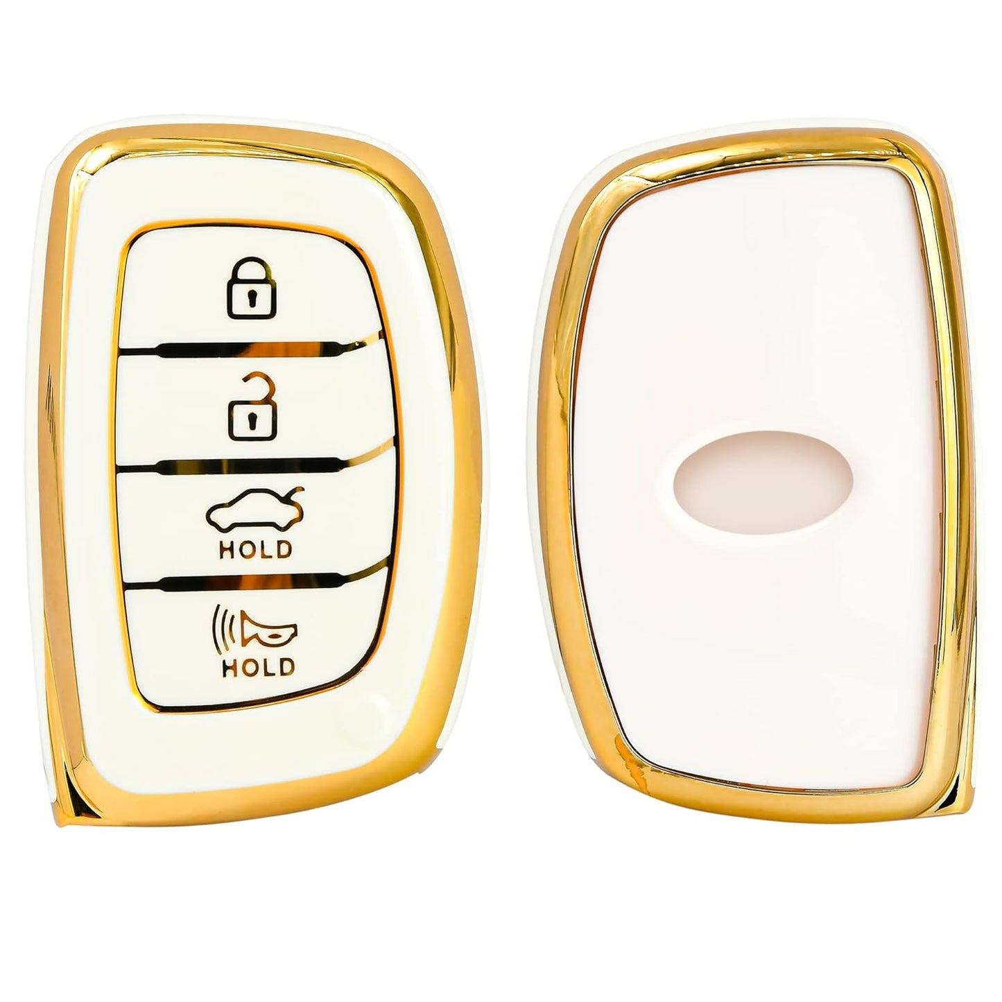 
                  
                    KMH - TPU Gold Car Key Cover Compatible with Hyundai Alcazar Creta 2022 Venue i20 Tucson Elantra 4 Button Smart Key Cover (Pack of 2, White)-TPU GOLD KEY COVER-KMH-CARPLUS
                  
                
