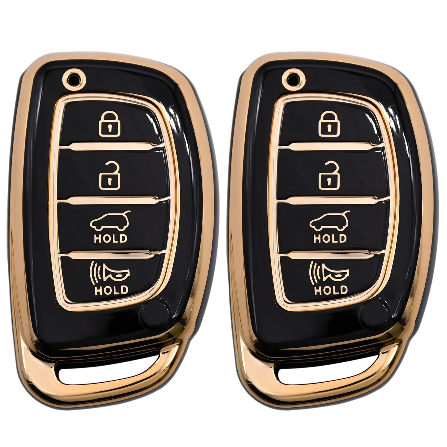 
                  
                    KMH - TPU Gold Car Key Cover Compatible with Hyundai Alcazar Creta 2022 Venue i20 Tucson Elantra 4 Button Smart Key Cover (Pack of 2,Black))-TPU GOLD KEY COVER-KMH-CARPLUS
                  
                