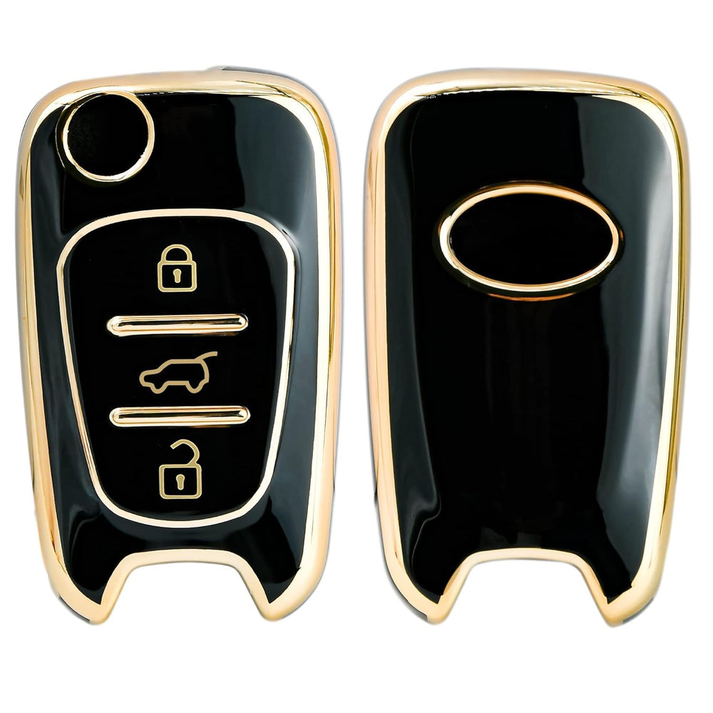 
                  
                    KMH - TPU Gold Car Key Cover Compatible with Hyundai i10, i20 (Old) 3 Push Button Smart Key Cover (Pack of 2 | Black-White)-TPU GOLD KEY COVER-KMH-CARPLUS
                  
                