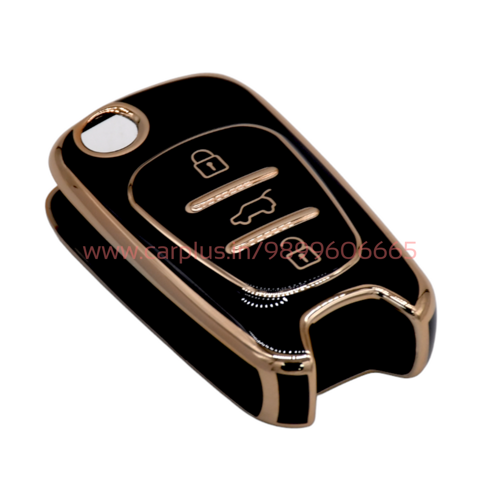 KMH - TPU Gold Car Key Cover Compatible with Hyundai i10, i20 (Old) 3 Push Button Smart Key-TPU GOLD KEY COVER-KMH-KEY COVER-Black-CARPLUS