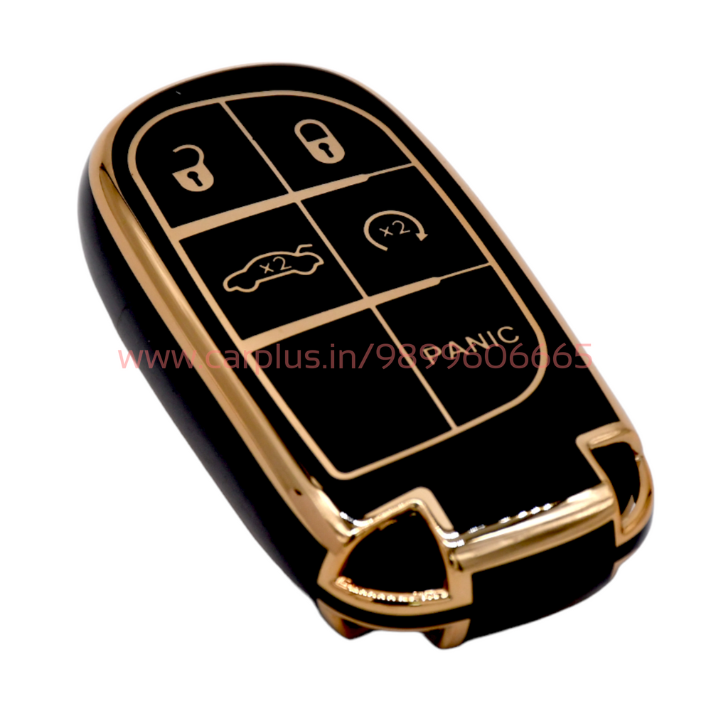 KMH - TPU Gold Car Key Cover Compatible with Jeep 5 Push Button Smart Key-TPU GOLD KEY COVER-KMH-KEY COVER-Black-CARPLUS
