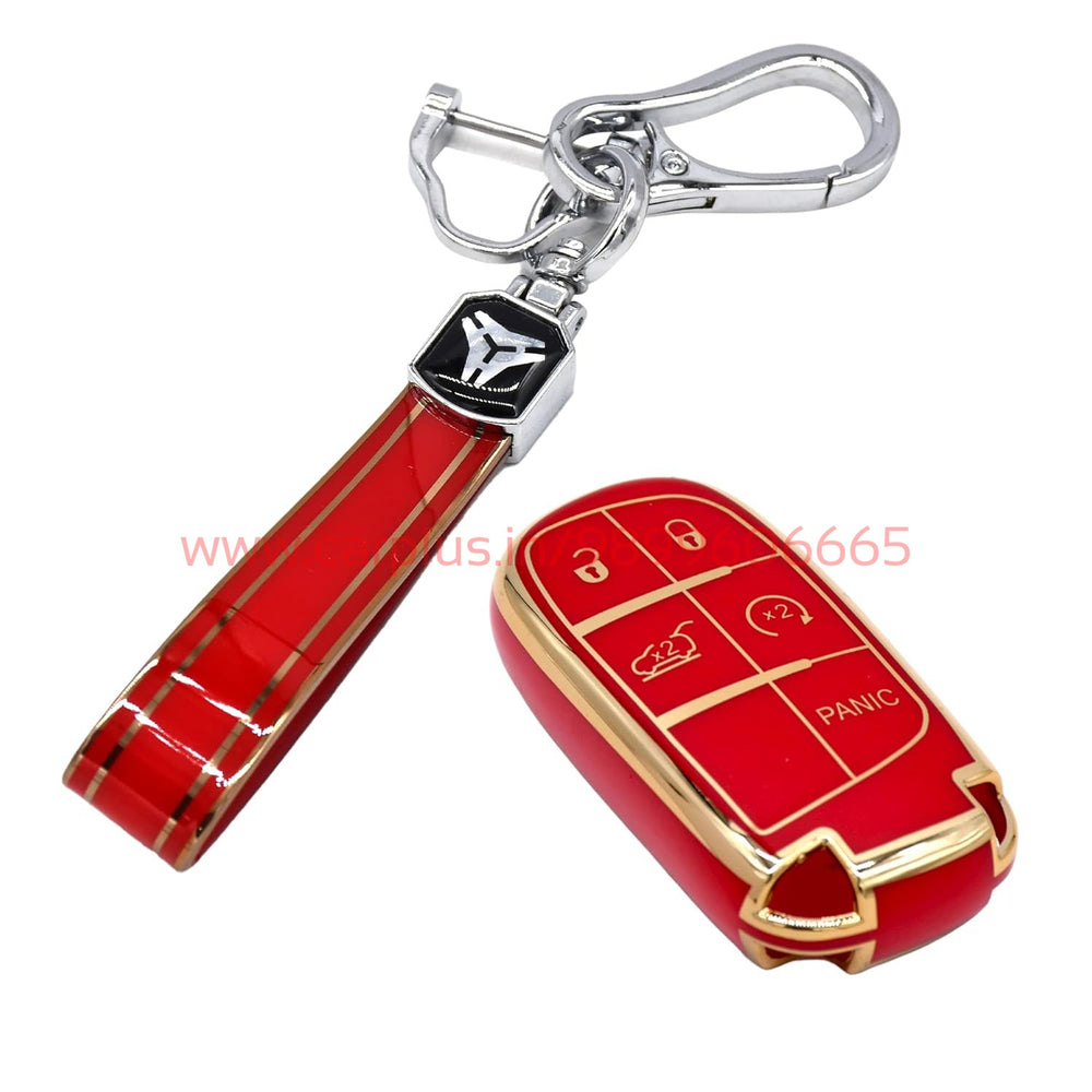 
                  
                    KMH - TPU Gold Car Key Cover Compatible with Jeep 5 Push Button Smart Key-TPU GOLD KEY COVER-KMH-KEY COVER-Red with keychain-CARPLUS
                  
                